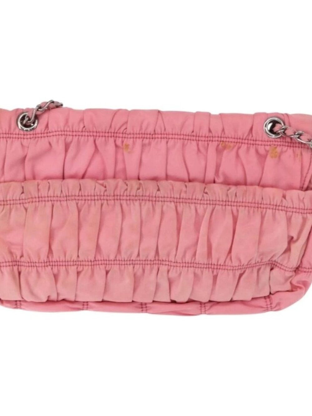 PRADA Gathered Chain Shoulder Bag Nylon Pink Silver Auth 161419 - Picture 3 of 16